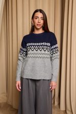 Μπλούζα πλεκτή με Jacquard σχέδιο μπλε - γκρι - Image 4