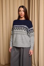 Μπλούζα πλεκτή με Jacquard σχέδιο μπλε - γκρι - Image 5