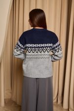 Μπλούζα πλεκτή με Jacquard σχέδιο μπλε - γκρι - Image 6