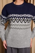 Μπλούζα πλεκτή με Jacquard σχέδιο μπλε - γκρι - Image 7