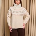 Πουλόβερ πλεκτό με σχέδιο και στρας μπεζ