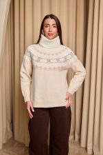 Πουλόβερ πλεκτό με σχέδιο και στρας μπεζ