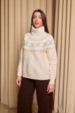 Πουλόβερ πλεκτό με σχέδιο και στρας μπεζ - Image 6