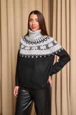 Πουλόβερ πλεκτό με σχέδιο και στρας γκρι - μαύρο - Image 5