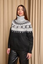 Πουλόβερ πλεκτό με σχέδιο και στρας γκρι - μαύρο - Image 6