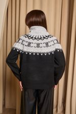 Πουλόβερ πλεκτό με σχέδιο και στρας γκρι - μαύρο - Image 7