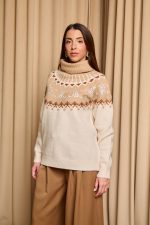 Πουλόβερ πλεκτό με σχέδιο και στρας μπεζ - εκρού - Image 6