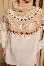 Πουλόβερ πλεκτό με σχέδιο και στρας μπεζ - εκρού - Image 8