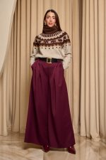 Πουλόβερ πλεκτό με σχέδιο και στρας καφέ - πούρο - Image 2