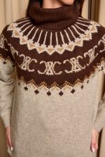 Πουλόβερ πλεκτό με σχέδιο και στρας καφέ - πούρο - Image 7