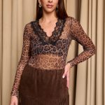 Κορμάκι see through με σχέδιο δαντέλα animal print