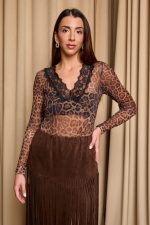 Κορμάκι see through με σχέδιο δαντέλα animal print