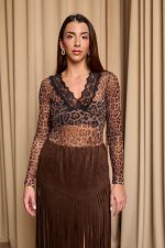 Κορμάκι see through με σχέδιο δαντέλα animal print - Image 2