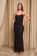 Φόρεμα maxi με παγιέτες και λεπτές τιράντες μαύρο