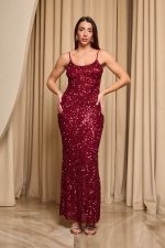 Φόρεμα maxi με παγιέτες και λεπτές τιράντες κόκκινο - Image 2