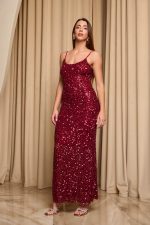 Φόρεμα maxi με παγιέτες και λεπτές τιράντες κόκκινο - Image 4