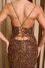 Φόρεμα maxi με παγιέτες και λεπτές τιράντες κορδονάκι bronze - Image 7