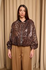 Τζάκετ bomber με παγιέτες σε animal print
