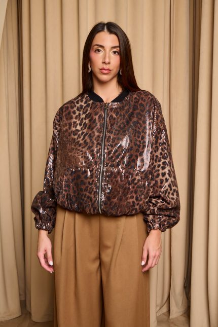 Τζάκετ bomber με παγιέτες σε animal print