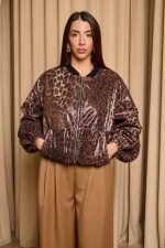 Τζάκετ bomber με παγιέτες σε animal print - Image 2