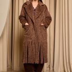 Παλτό με πέτο γιακά και κρόσσια καφέ