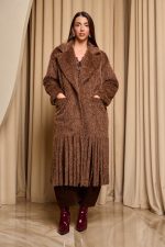 Παλτό με πέτο γιακά και κρόσσια καφέ