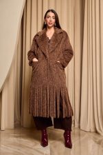 Παλτό με πέτο γιακά και κρόσσια καφέ - Image 2