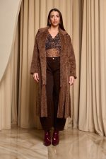 Παλτό με πέτο γιακά και κρόσσια καφέ - Image 3