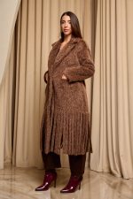 Παλτό με πέτο γιακά και κρόσσια καφέ - Image 5