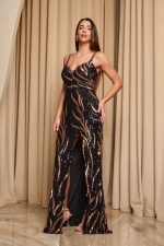 Φόρεμα maxi με χρυσές και μαύρες παγιέτες μαύρο - Image 5