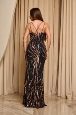 Φόρεμα maxi με χρυσές και μαύρες παγιέτες μαύρο - Image 7