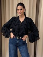 Πουκάμισο με βολάν μαύρο