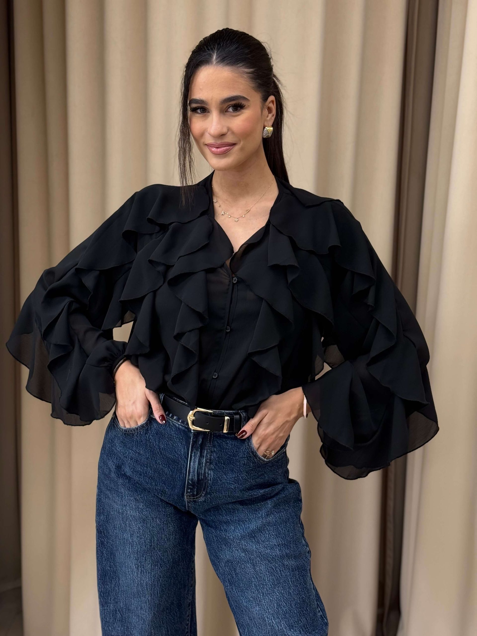 IMG_1049 Πουκάμισο με βολάν μαύρο