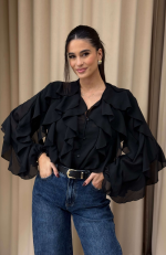 Πουκάμισο με βολάν μαύρο