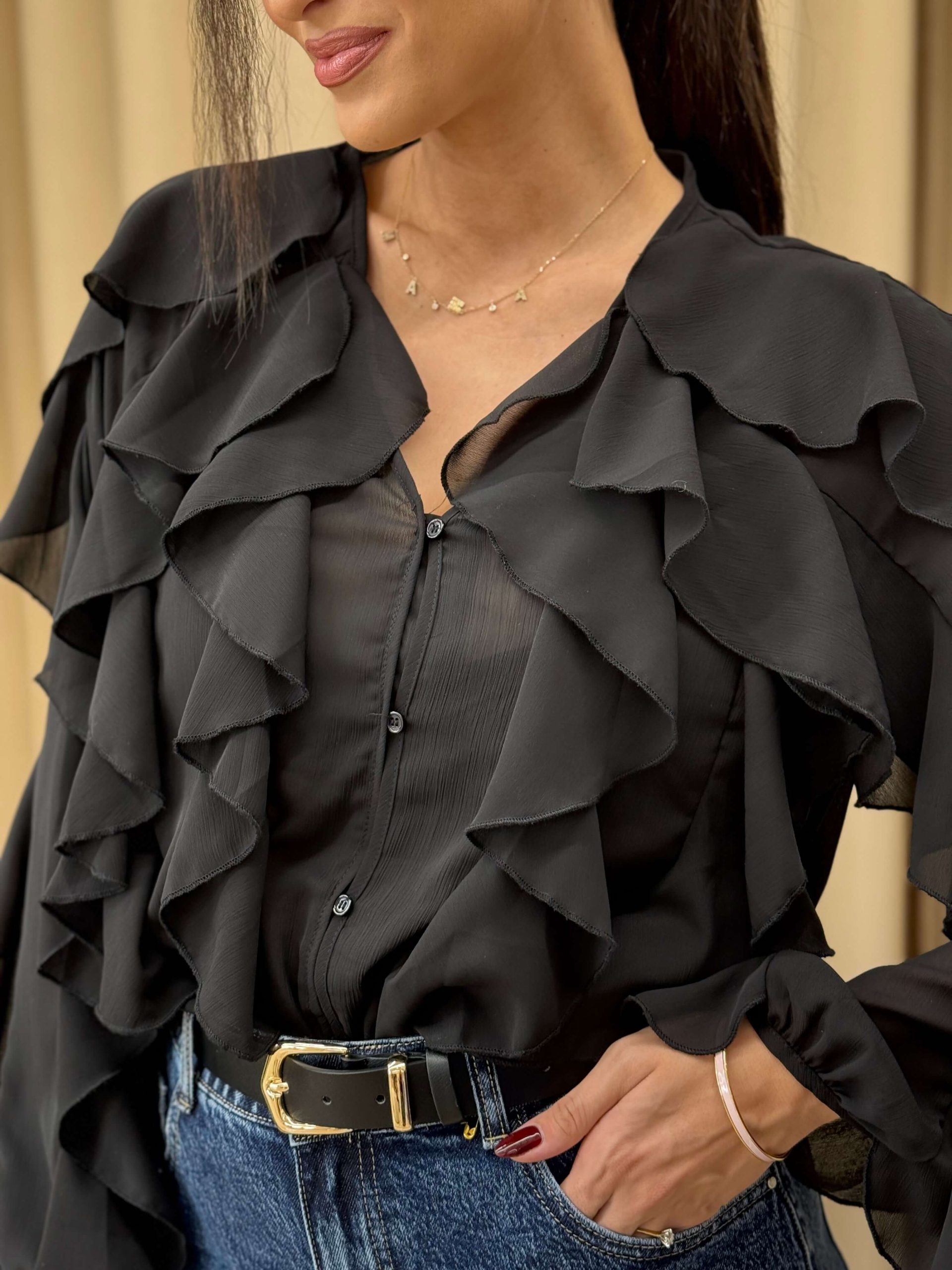 IMG_1067 Πουκάμισο με βολάν μαύρο - Image 5