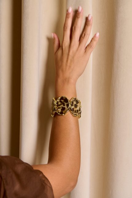 Βραχιόλι λεοπάρ με οβάλ κυματιστές επιφάνειες χρυσό