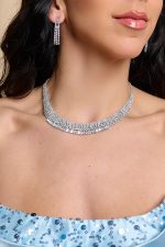 Σετ κολιέ με βροχή - σκουλαρίκια με στρας ασημί - Image 2