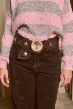 Ζώνη ελαστική με χρυσές λεπτομέρειες και τόκα καφέ - Image 2