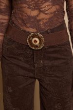Ζώνη σκούρο καφέ ελαστική με στρας τόκα