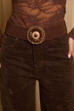 Ζώνη σκούρο καφέ ελαστική με στρας τόκα - Image 2