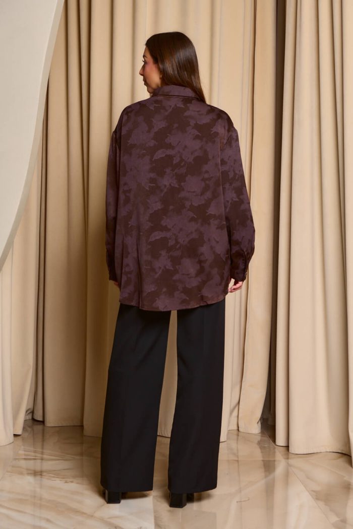 Πουκάμισο με floral print και κουμπιά κόσμημα καφέ