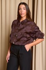 Πουκάμισο με floral print και κουμπιά κόσμημα καφέ