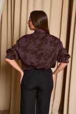 Πουκάμισο με floral print και κουμπιά κόσμημα καφέ