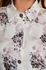 Πουκάμισο με floral print και κουμπιά κόσμημα εκρού