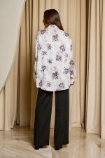 Πουκάμισο με floral print και κουμπιά κόσμημα εκρού