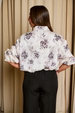Πουκάμισο με floral print και κουμπιά κόσμημα εκρού