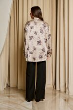 Πουκάμισο με floral print και κουμπιά κόσμημα μπεζ
