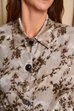 Πουκάμισο με floral print και κουμπιά κόσμημα γκρι