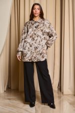 Πουκάμισο με floral print και κουμπιά κόσμημα γκρι