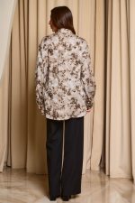 Πουκάμισο με floral print και κουμπιά κόσμημα γκρι